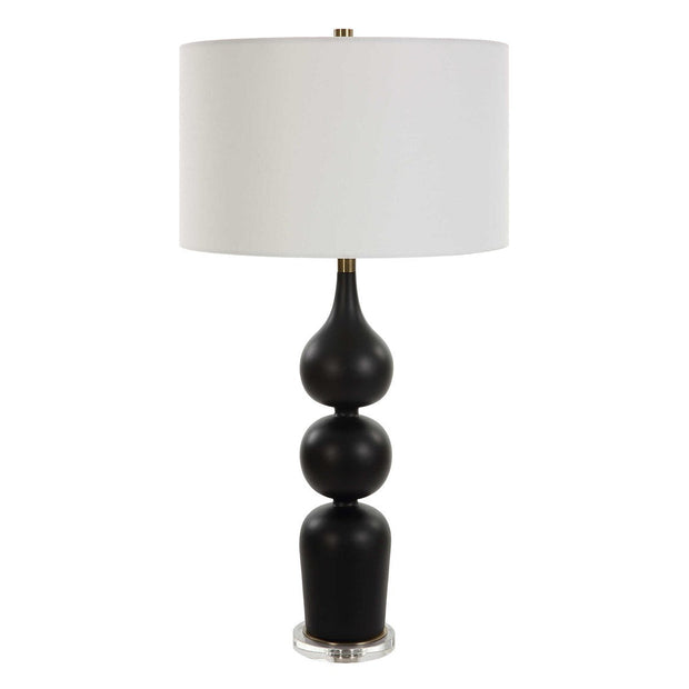 Uttermost Caviar Matte Black Glazed Ceramic Table Lamp With White Linen Shade