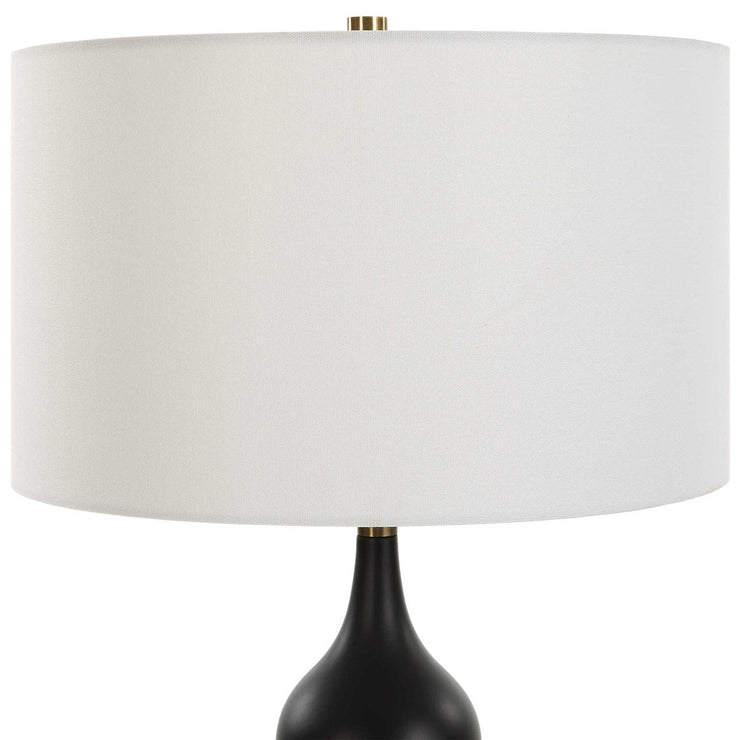 Uttermost Caviar Matte Black Glazed Ceramic Table Lamp With White Linen Shade