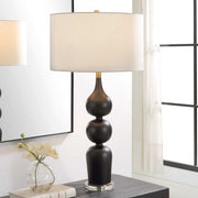 Uttermost Caviar Matte Black Glazed Ceramic Table Lamp With White Linen Shade