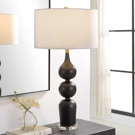Uttermost Caviar Matte Black Glazed Ceramic Table Lamp With White Linen Shade