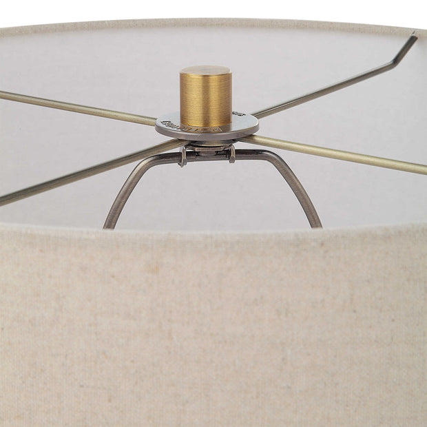 Uttermost Spyglass Matte Black Glass Table Lamp With Light Beige Linen Shade