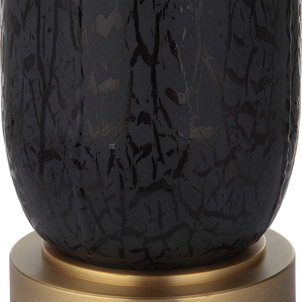 Uttermost Spyglass Matte Black Glass Table Lamp With Light Beige Linen Shade