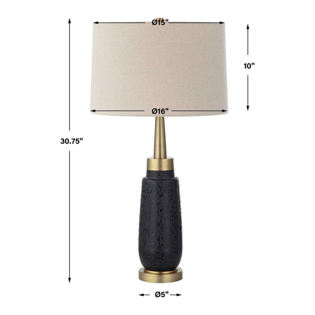 Uttermost Spyglass Matte Black Glass Table Lamp With Light Beige Linen Shade