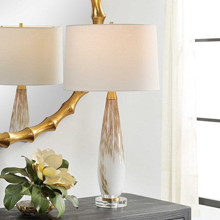 Uttermost Lyra White and Metallic Gold Table Lamp With Linen Shade