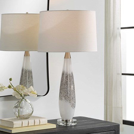 Uttermost Quinn Mottled Gray and Metallic Silver Table Lamp With Linen Shade