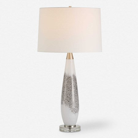 Uttermost Quinn Mottled Gray and Metallic Silver Table Lamp With Linen Shade