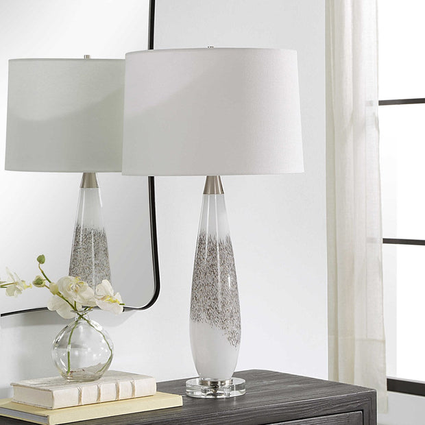 Uttermost Quinn Mottled Gray and Metallic Silver Table Lamp With Linen Shade