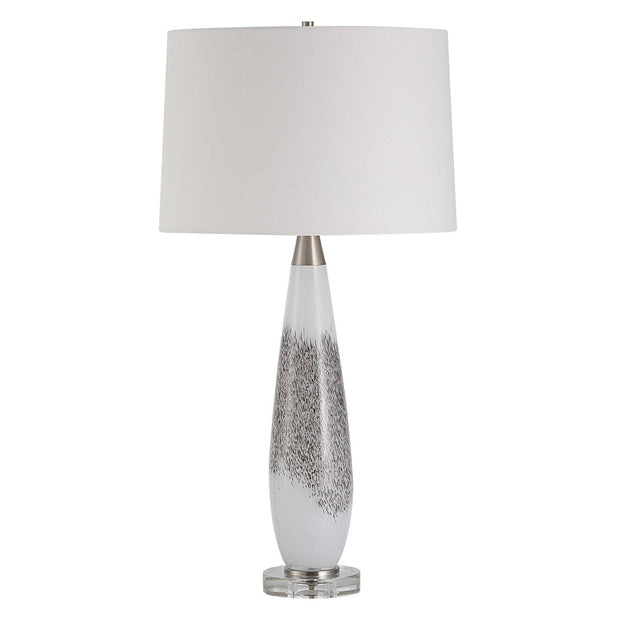 Uttermost Quinn Mottled Gray and Metallic Silver Table Lamp With Linen Shade
