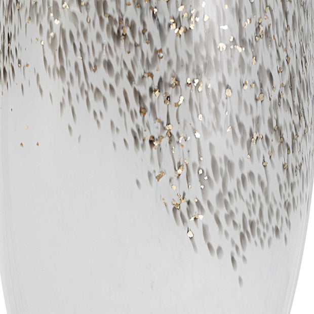 Uttermost Quinn Mottled Gray and Metallic Silver Table Lamp With Linen Shade