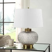 Uttermost Estelle Embossed Smoke Gray Glass Table Lamp With White Linen Shade