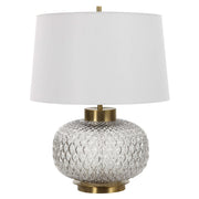 Uttermost Estelle Embossed Smoke Gray Glass Table Lamp With White Linen Shade