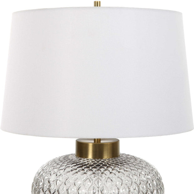 Uttermost Estelle Embossed Smoke Gray Glass Table Lamp With White Linen Shade