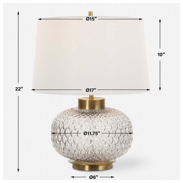 Uttermost Estelle Embossed Smoke Gray Glass Table Lamp With White Linen Shade