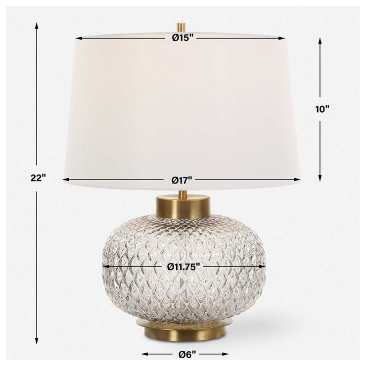 Uttermost Estelle Embossed Smoke Gray Glass Table Lamp With White Linen Shade