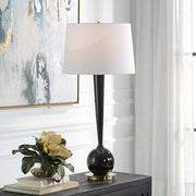 Uttermost Brielle Polished Black and Brushed Brass Accents Ceramic Table Lamp With White Linen Shade