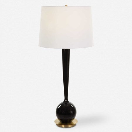 Uttermost Brielle Polished Black and Brushed Brass Accents Ceramic Table Lamp With White Linen Shade