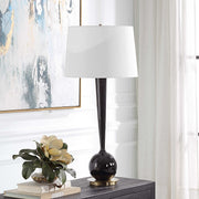 Uttermost Brielle Polished Black and Brushed Brass Accents Ceramic Table Lamp With White Linen Shade