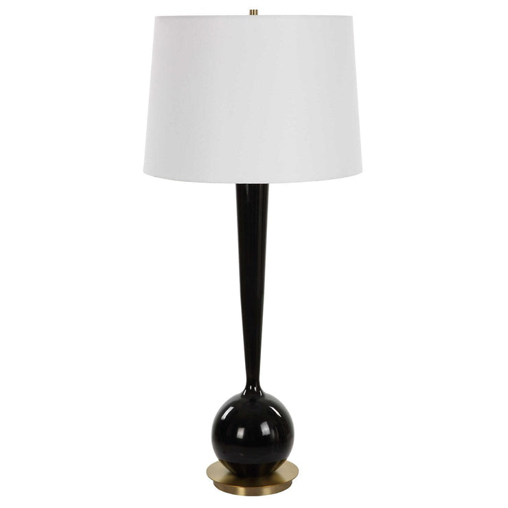 Uttermost Brielle Polished Black and Brushed Brass Accents Ceramic Table Lamp With White Linen Shade