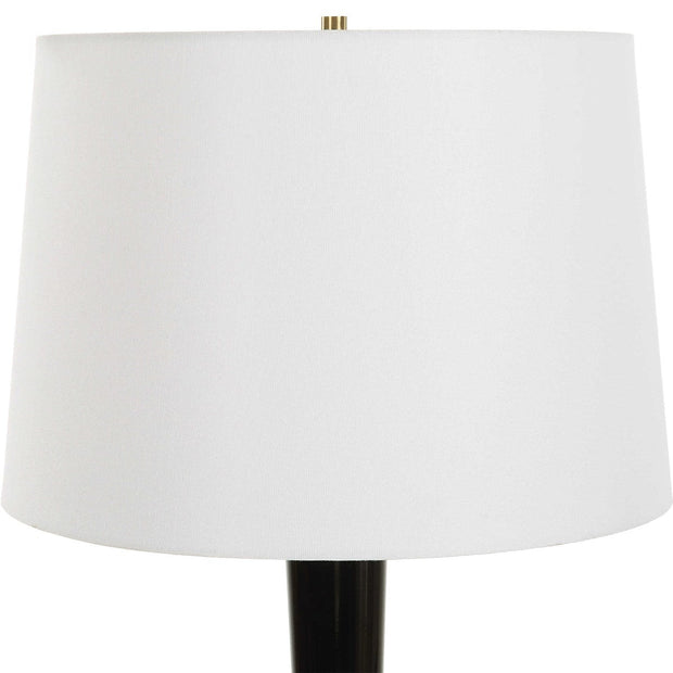 Uttermost Brielle Polished Black and Brushed Brass Accents Ceramic Table Lamp With White Linen Shade