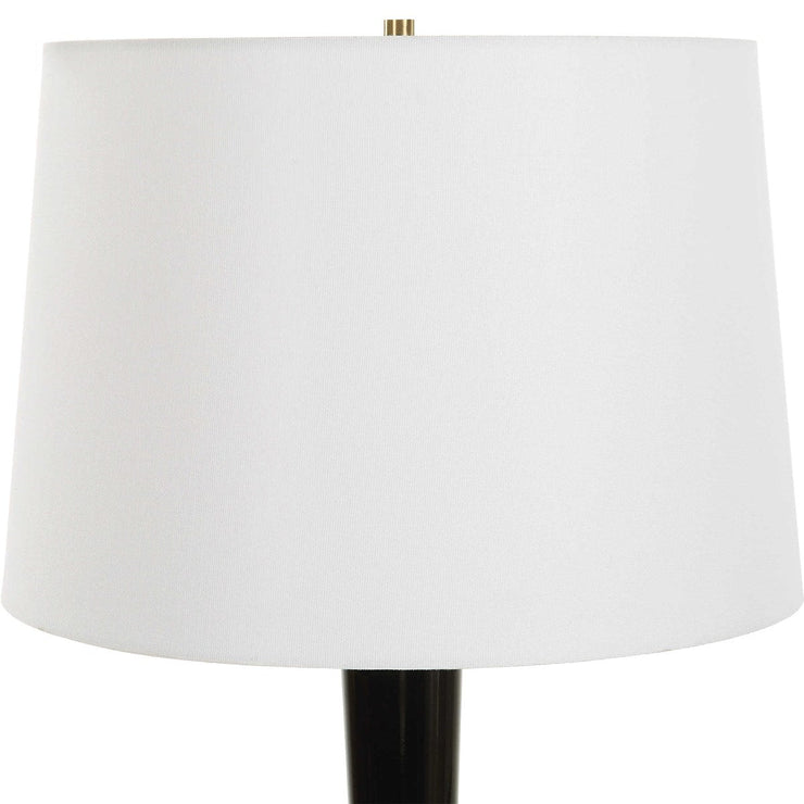 Uttermost Brielle Polished Black and Brushed Brass Accents Ceramic Table Lamp With White Linen Shade