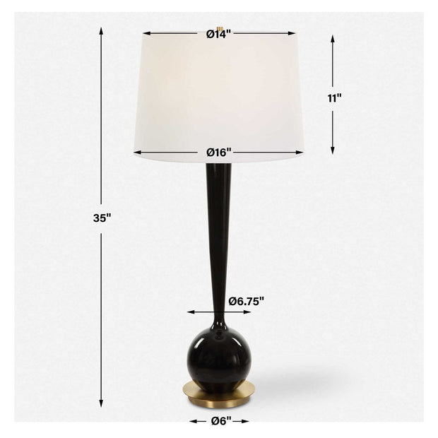 Uttermost Brielle Polished Black and Brushed Brass Accents Ceramic Table Lamp With White Linen Shade