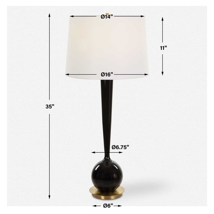 Uttermost Brielle Polished Black and Brushed Brass Accents Ceramic Table Lamp With White Linen Shade