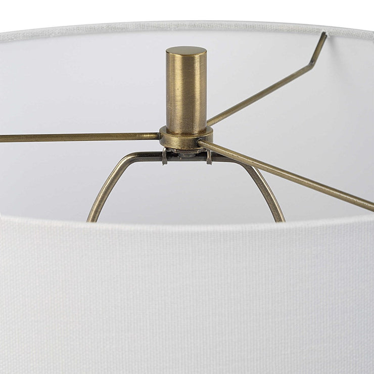 Uttermost Remy Navy Blue Glazed Ceramic and Brushed Brass Table Lamp With White Linen Shade