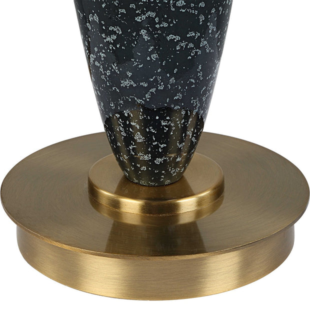 Uttermost Remy Navy Blue Glazed Ceramic and Brushed Brass Table Lamp With White Linen Shade