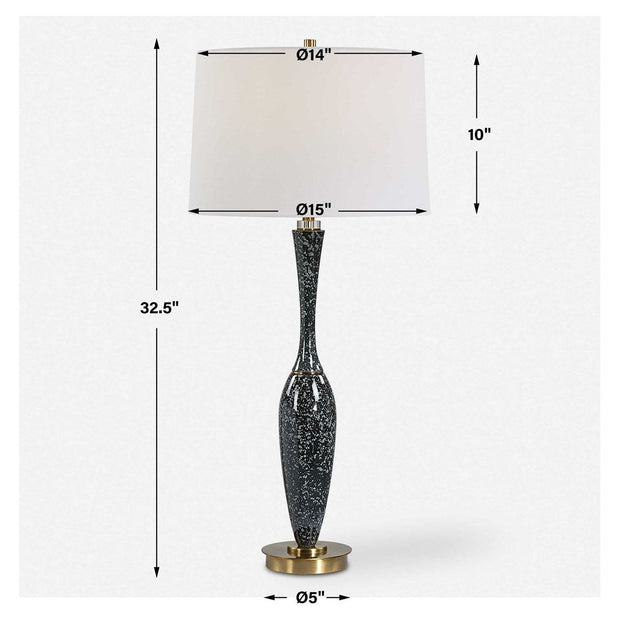 Uttermost Remy Navy Blue Glazed Ceramic and Brushed Brass Table Lamp With White Linen Shade