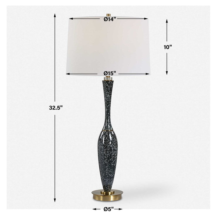 Uttermost Remy Navy Blue Glazed Ceramic and Brushed Brass Table Lamp With White Linen Shade