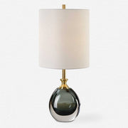 Uttermost Enigma Smoky Teal Blue Glass Buffet Lamp With White Linen Shade