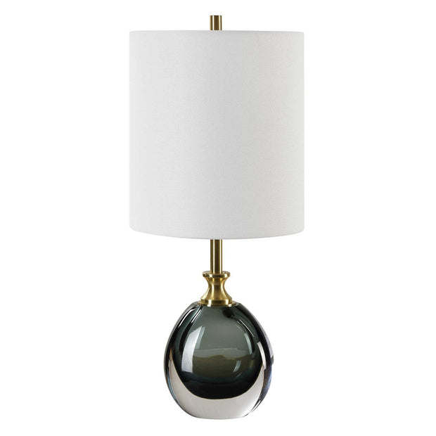 Uttermost Enigma Smoky Teal Blue Glass Buffet Lamp With White Linen Shade