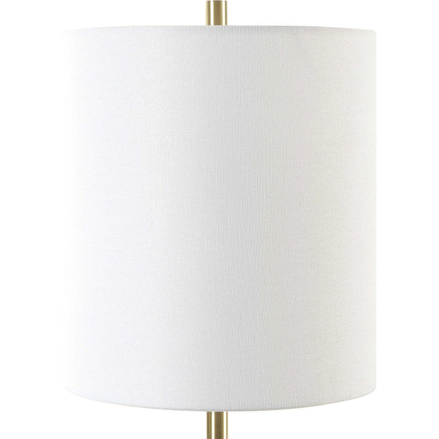 Uttermost Enigma Smoky Teal Blue Glass Buffet Lamp With White Linen Shade