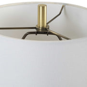 Uttermost Enigma Smoky Teal Blue Glass Buffet Lamp With White Linen Shade
