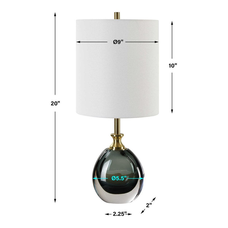Uttermost Enigma Smoky Teal Blue Glass Buffet Lamp With White Linen Shade