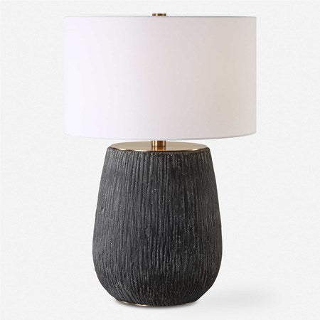 Uttermost Americana Aged Black and Gray Glazed Concrete Table Lamp With White Linen Drum Shade