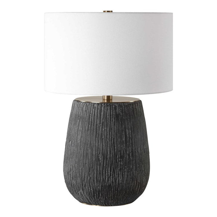 Uttermost Americana Aged Black and Gray Glazed Concrete Table Lamp With White Linen Drum Shade