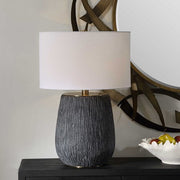 Uttermost Americana Aged Black and Gray Glazed Concrete Table Lamp With White Linen Drum Shade