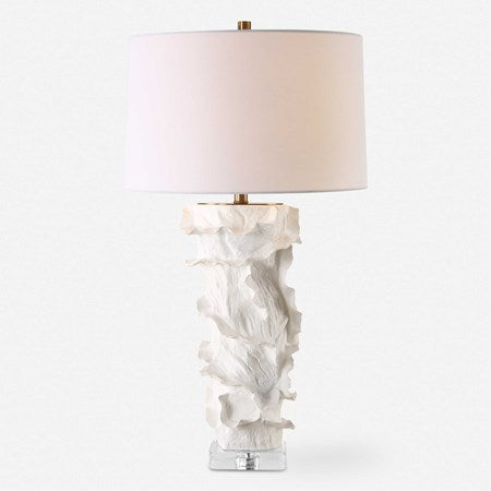 Uttermost Wisp White Glazed Textured Ceramic Table Lamp With White Linen Shade