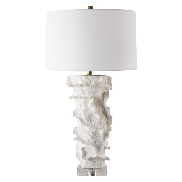 Uttermost Wisp White Glazed Textured Ceramic Table Lamp With White Linen Shade