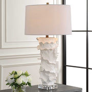 Uttermost Wisp White Glazed Textured Ceramic Table Lamp With White Linen Shade