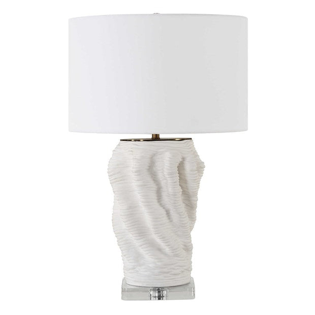 Uttermost Stratified Matte White Glaze Table Lamp With Linen Shade