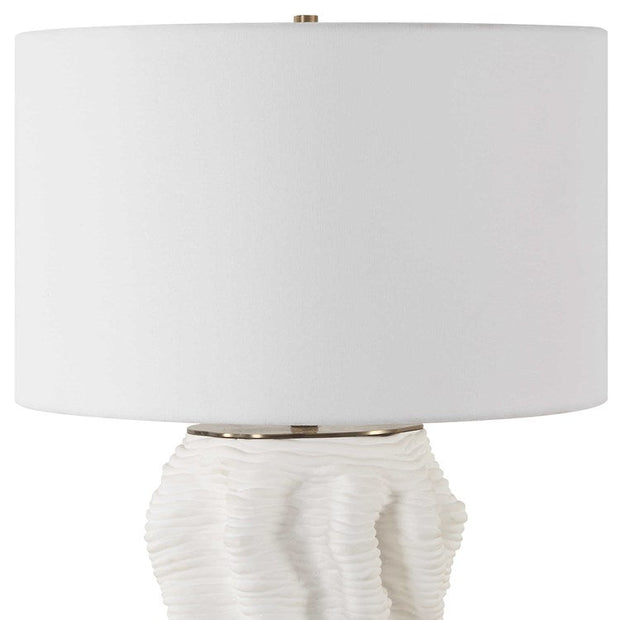 Uttermost Stratified Matte White Glaze Table Lamp With Linen Shade