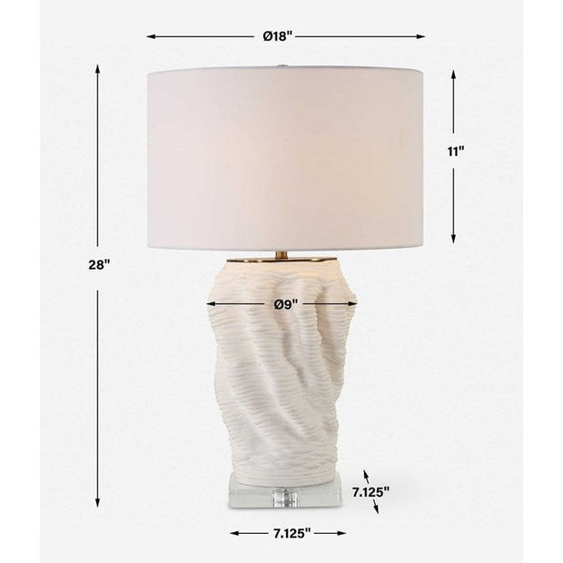 Uttermost Stratified Matte White Glaze Table Lamp With Linen Shade