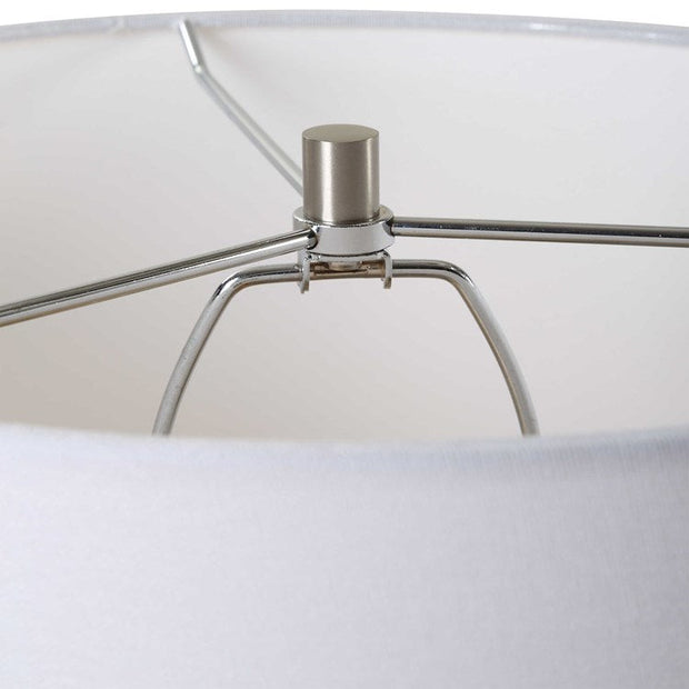 Uttermost Clear Sky Blue Seeded Glass Table Lamp With White Linen Shade