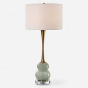 Uttermost Sanctuary Greenish-Gray Glass Table Lamp With White Linen Shade