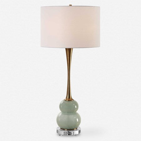 Uttermost Sanctuary Greenish-Gray Glass Table Lamp With White Linen Shade