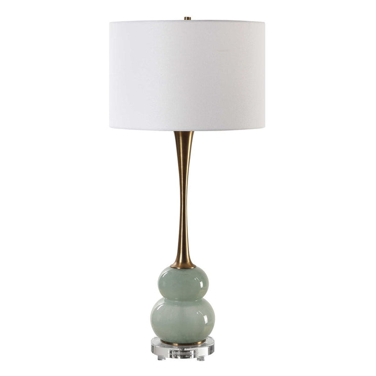 Uttermost Sanctuary Greenish-Gray Glass Table Lamp With White Linen Shade