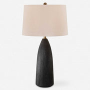 Uttermost Jett Matte Black Ceramic Table Lamp With White Linen Shade