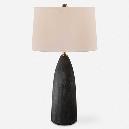 Uttermost Jett Matte Black Ceramic Table Lamp With White Linen Shade